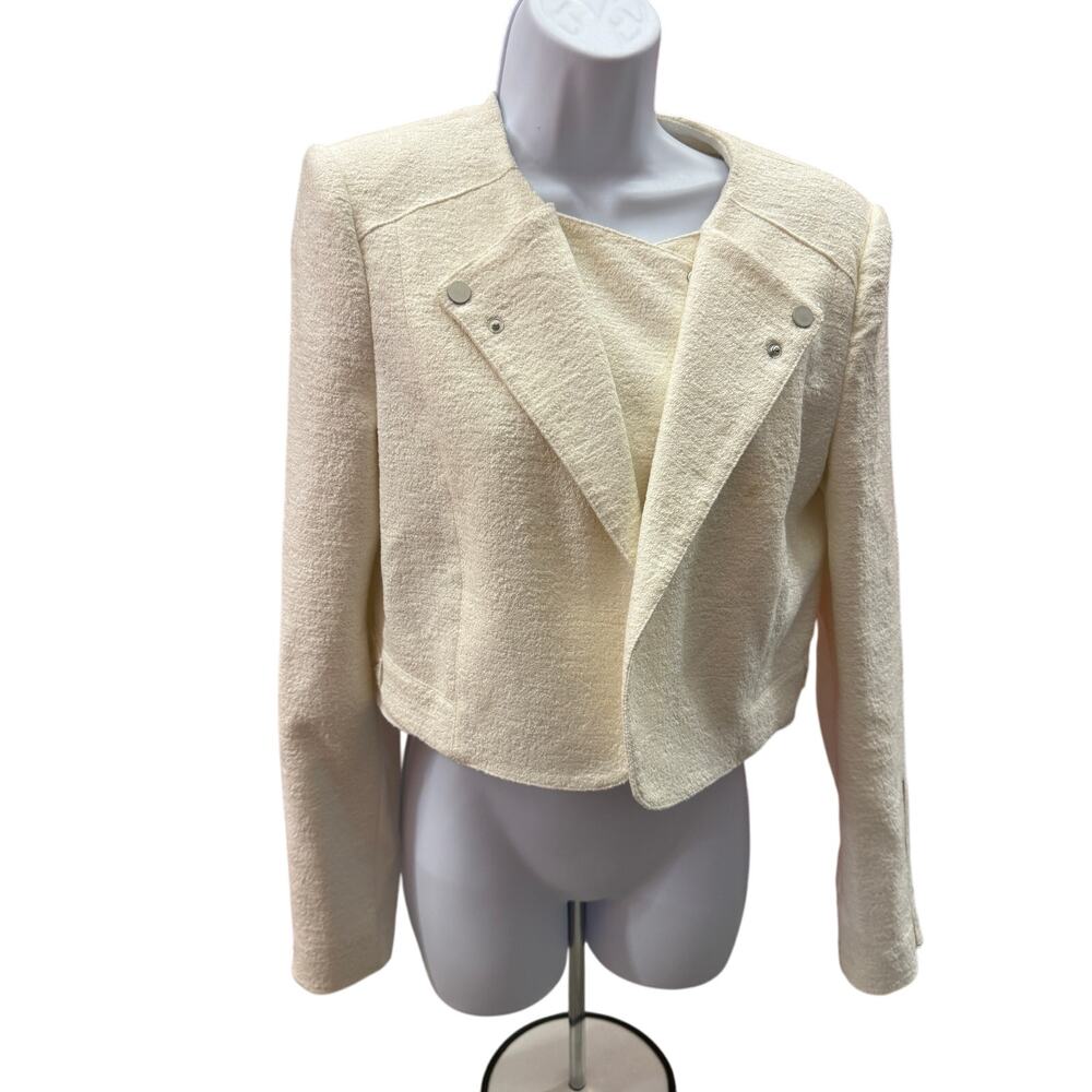 BCBGMaxAzria women White cream Nathan double lapel Cropped moto Jacket - Picture 1 of 6
